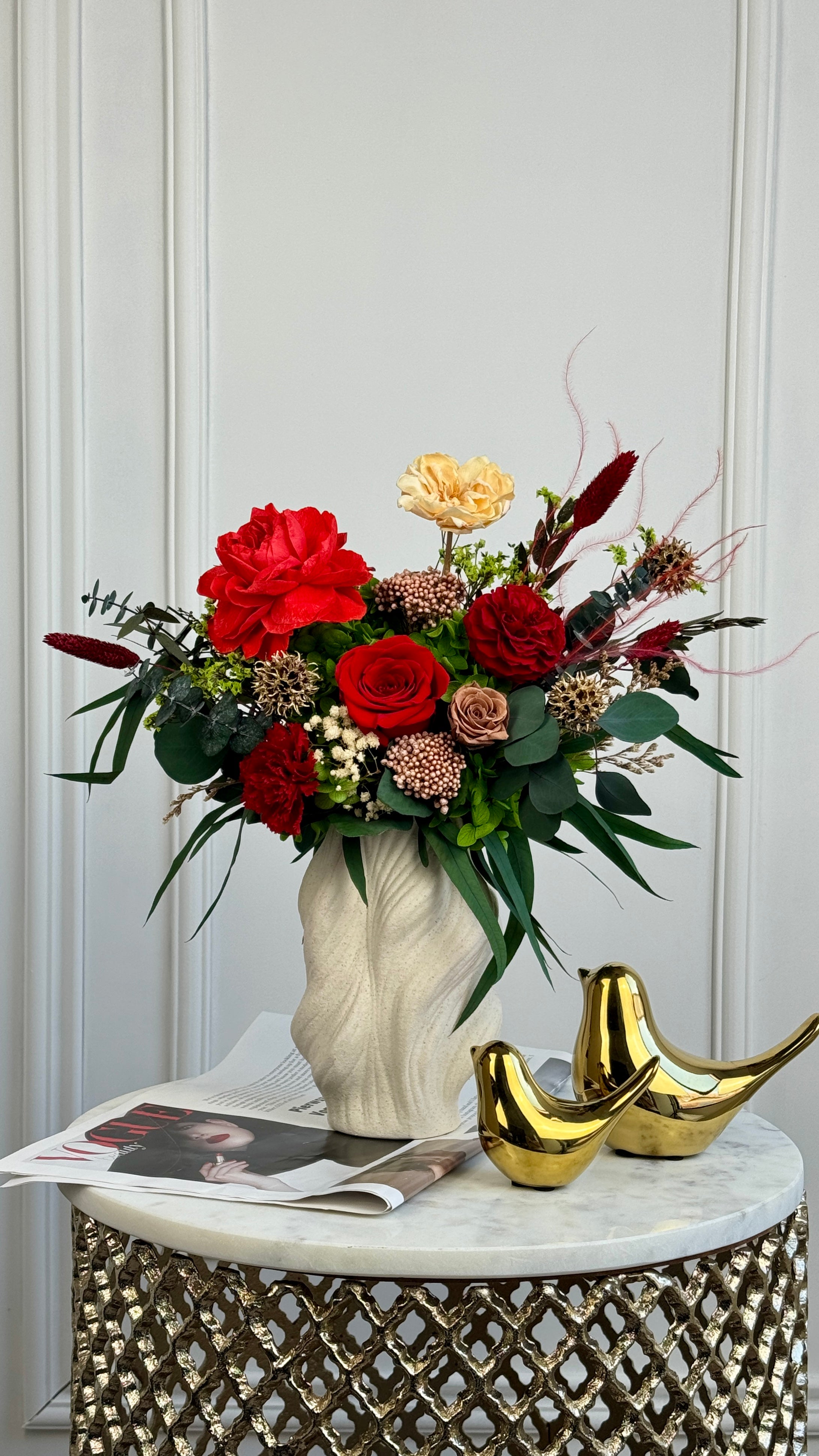 Crimson Grande Preserved Flower Arrangement – MIKONA Flowers LLC