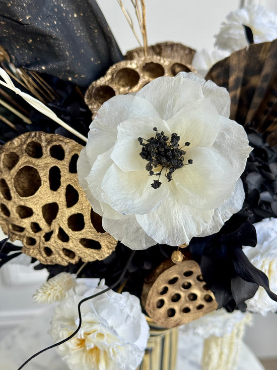 One-of-a-kind preserved flowers statement piece in Los Angeles in a unique vessel