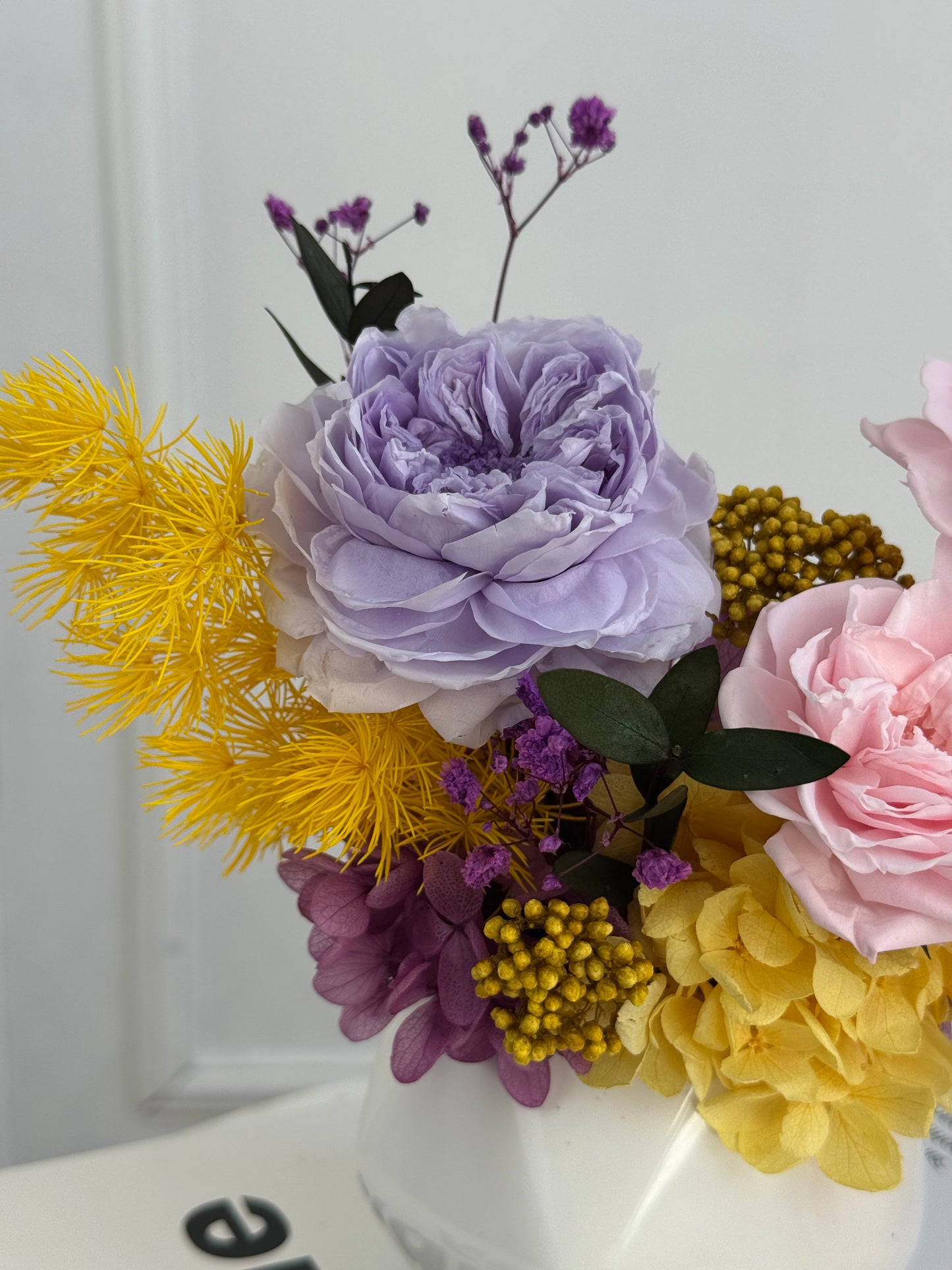 legant pastel preserved floral centerpiece that lasts 1–5 years, no water needed