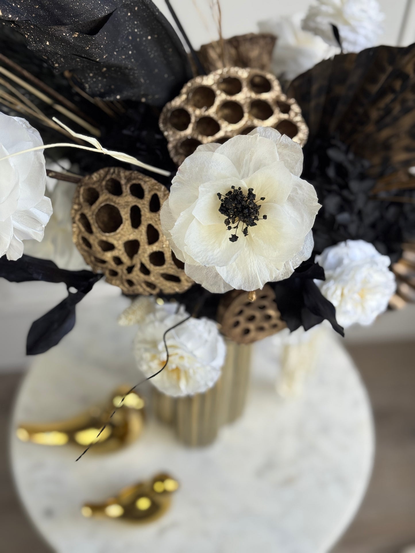 Luxury preserved flower decor Los Angeles one-of-a-kind statement centerpiece Savannah Noir