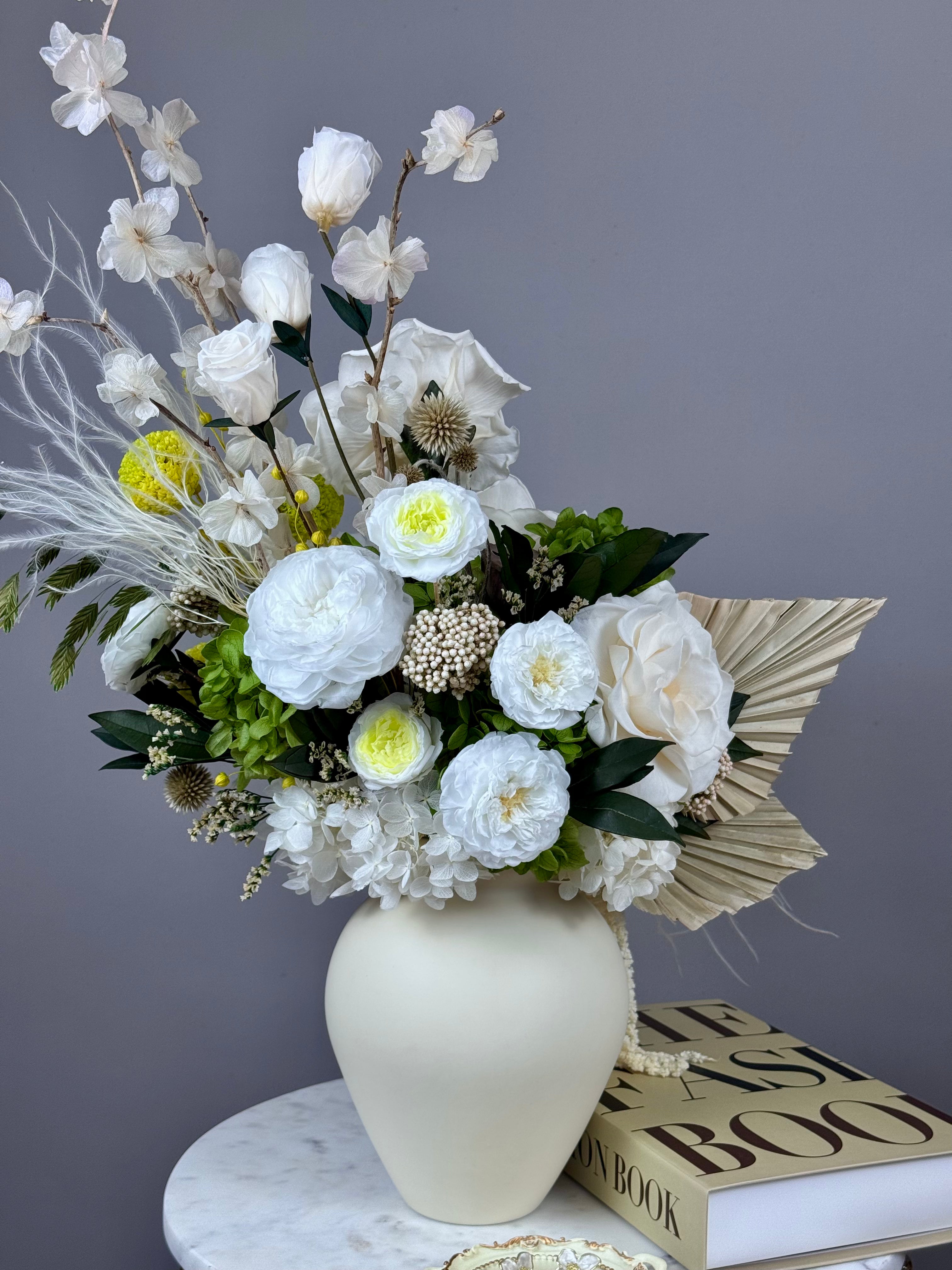 Eternal roses and hydrangea preserved arrangement