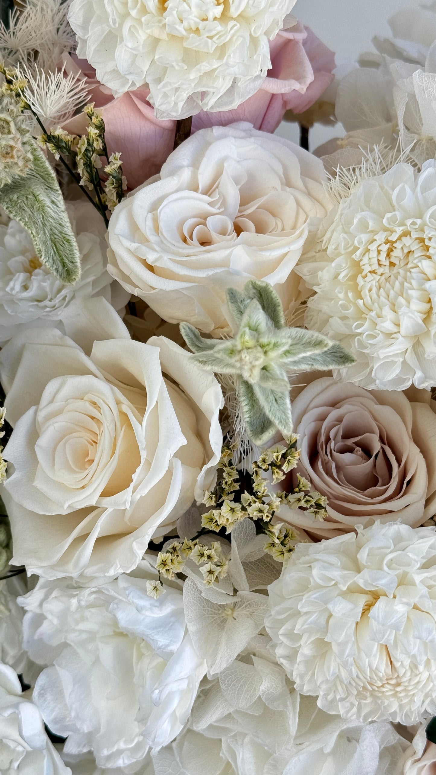 Luxury ivory and blush preserved floral design