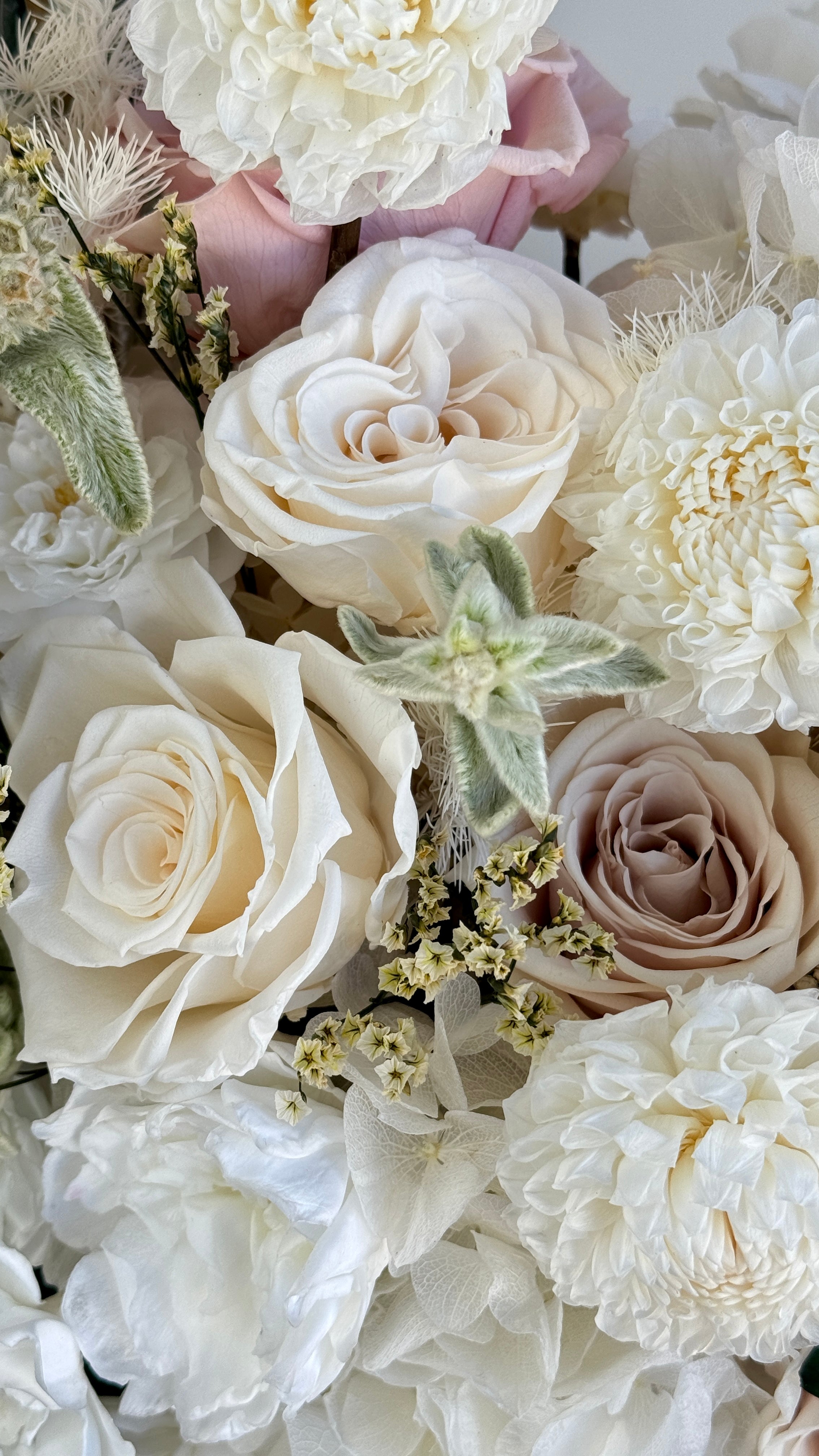 Luxury ivory and blush preserved floral design