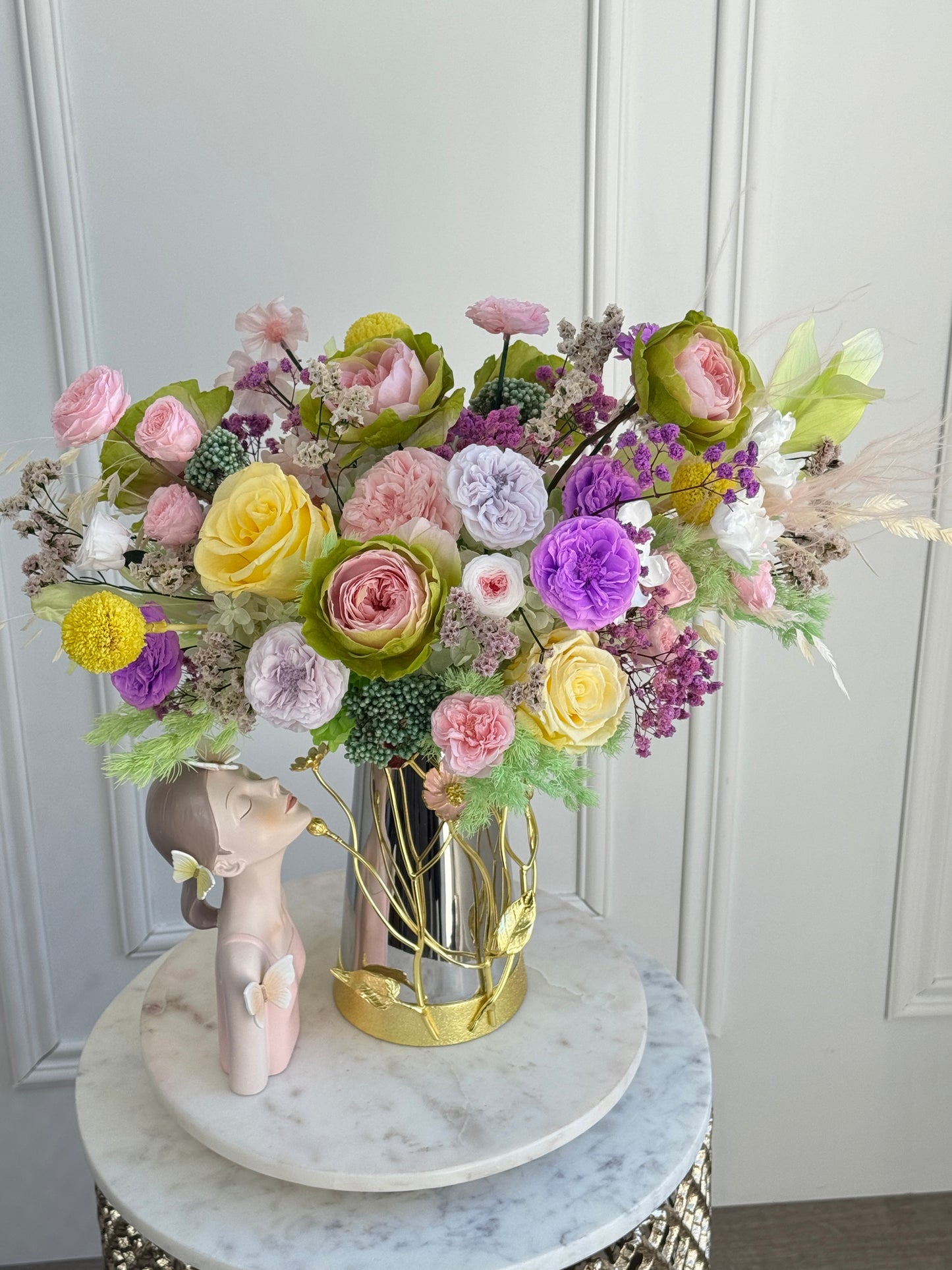 Top view of Vivid Bloom Burst preserved flowers in Los Angeles