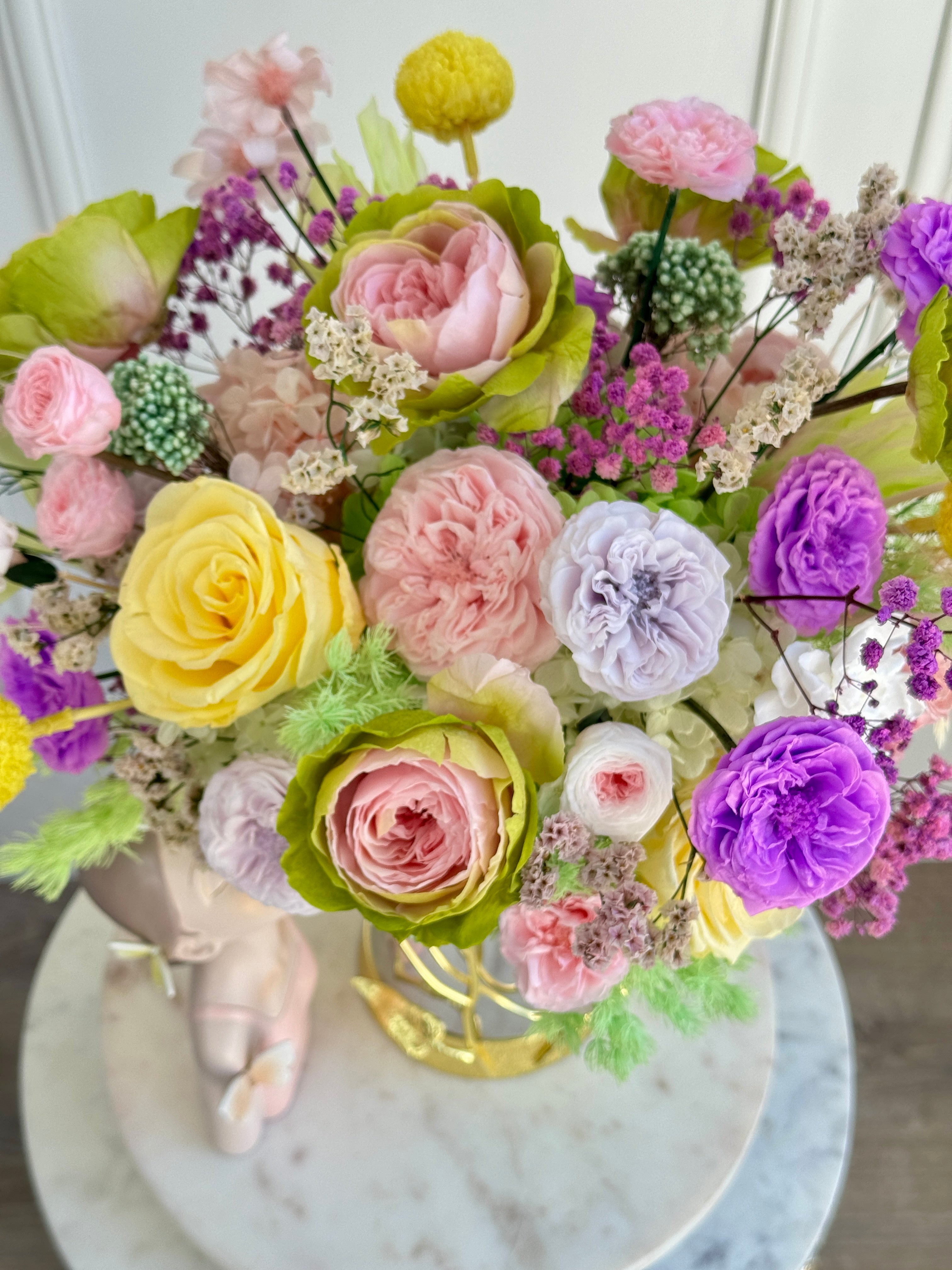 Eternal roses in vibrant preserved flower arrangement