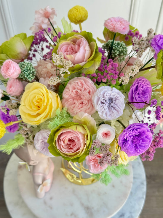 Eternal roses in vibrant preserved flower arrangement