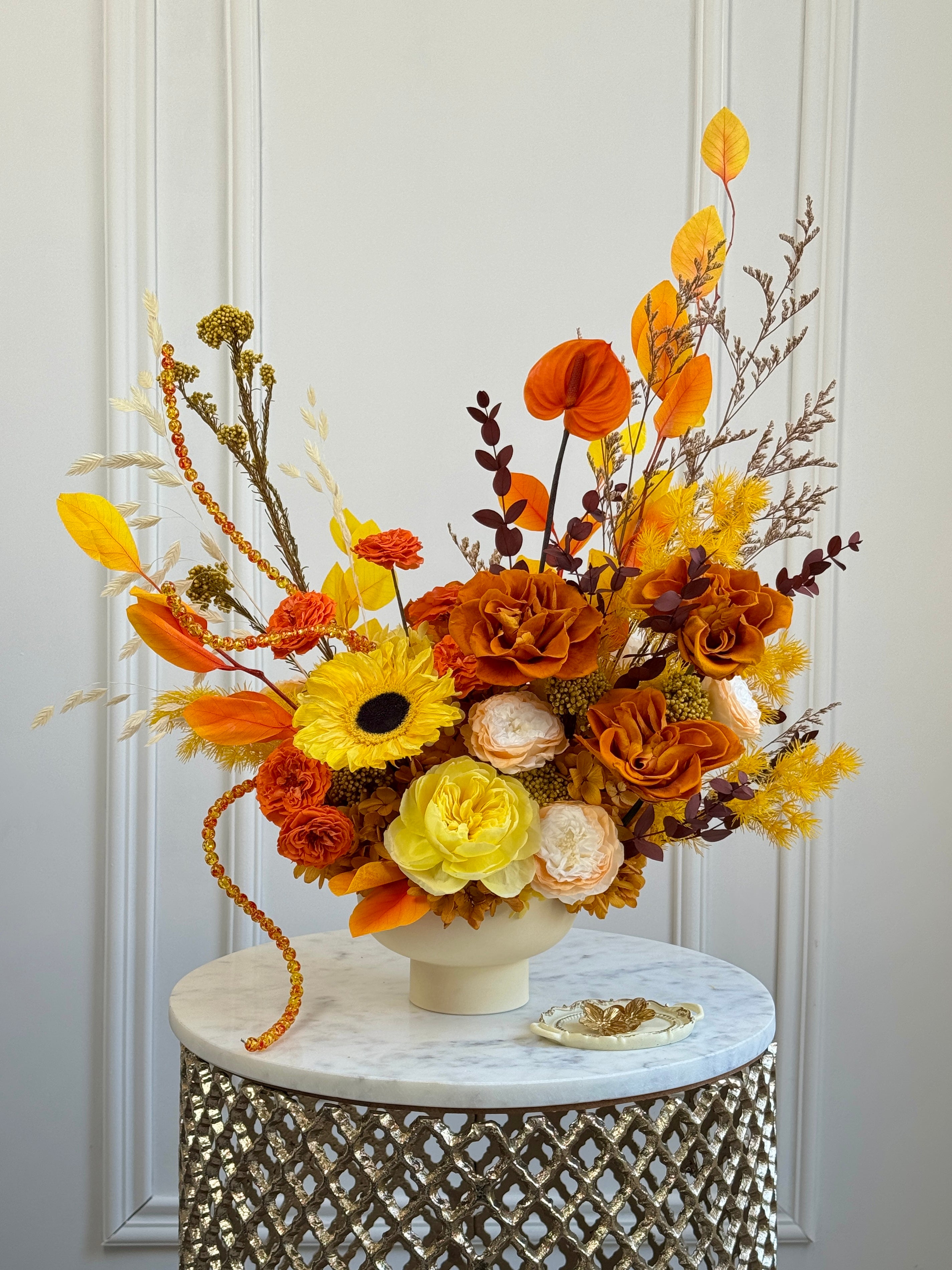 Amber Sol preserved flower arrangement